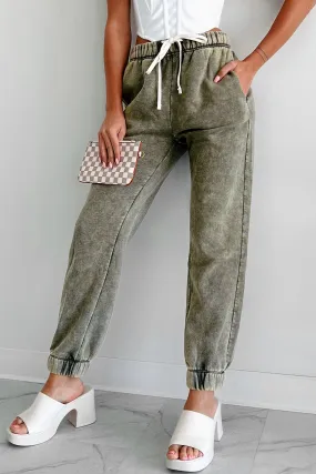 Finnegan Zenana Acid Wash Jogger Sweatpants (Dark Olive)