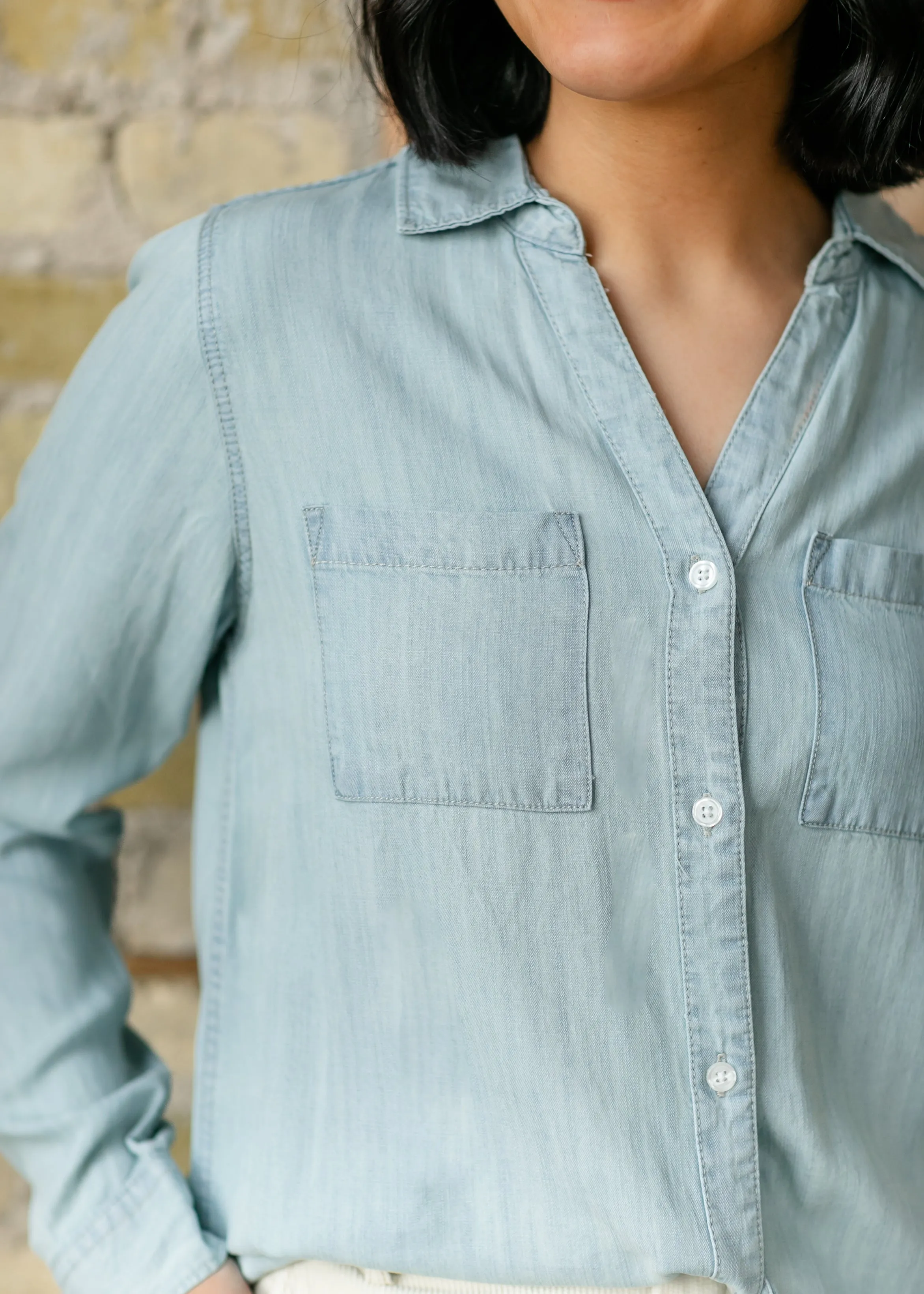 Ginger Chambray Button Up Long Sleeve Top