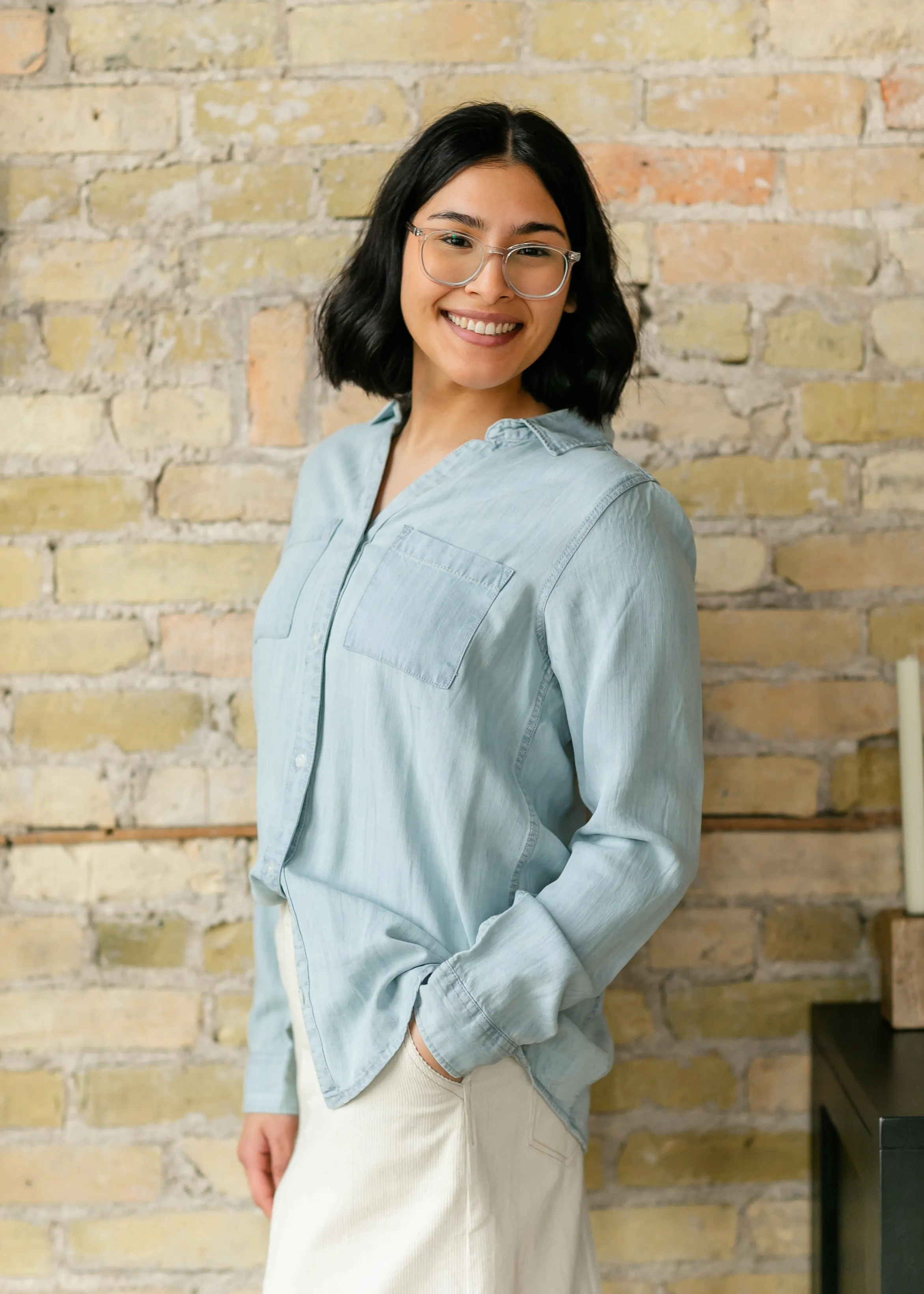 Ginger Chambray Button Up Long Sleeve Top