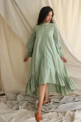 Green Ruffled Full Sleeves Dress