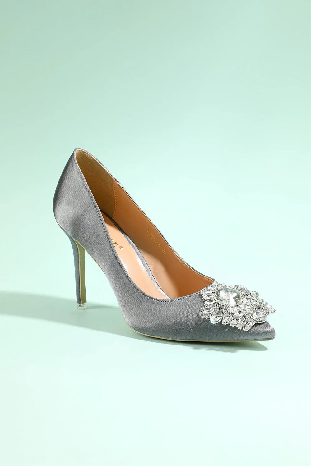 Grey Rhinestone Party Shoes