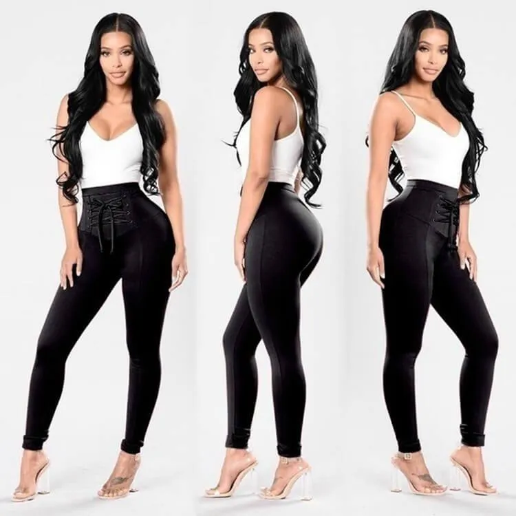 High Waist Stretch Strap Skinny Leggings Pants