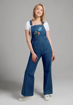 Humming Along Embroidered Overalls