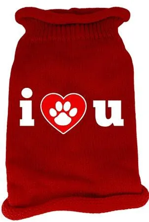 I Love You Screen Print Knit Pet Sweater XL Red