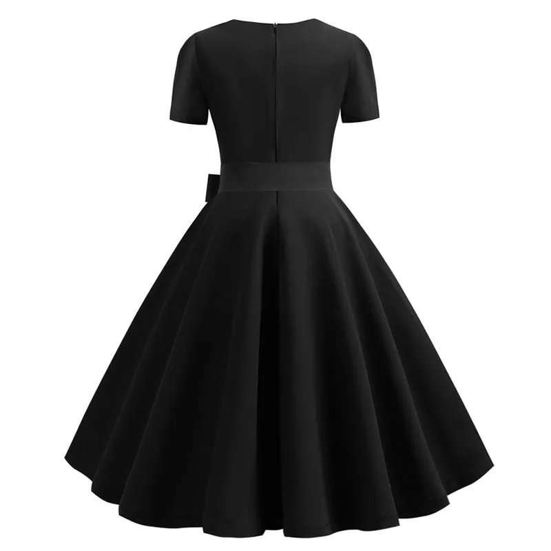 LANFUBEISI  Front Belted Casual Dress Vintage A Line Mini LBD Dresses