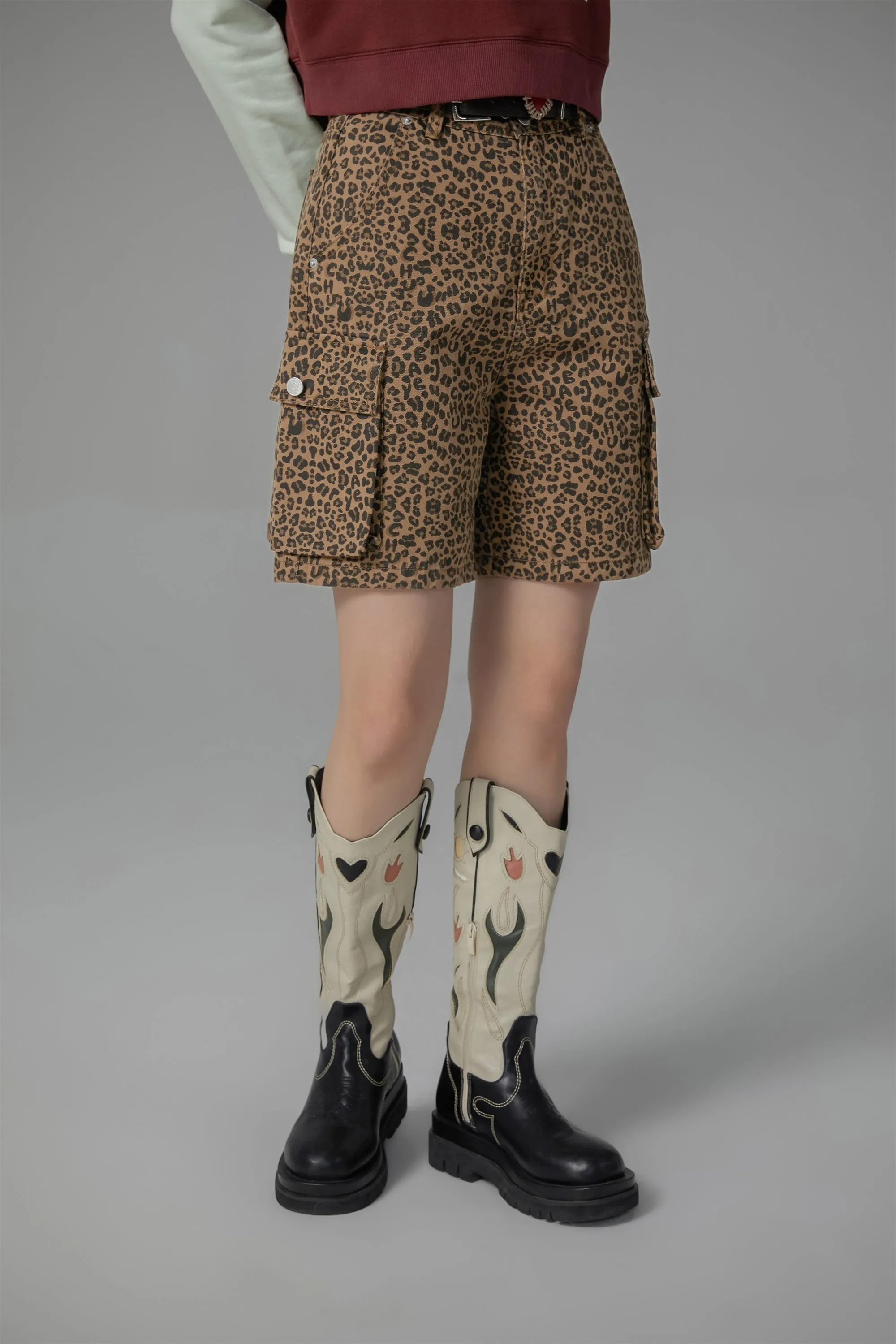 Leopard Pocket Denim Shorts