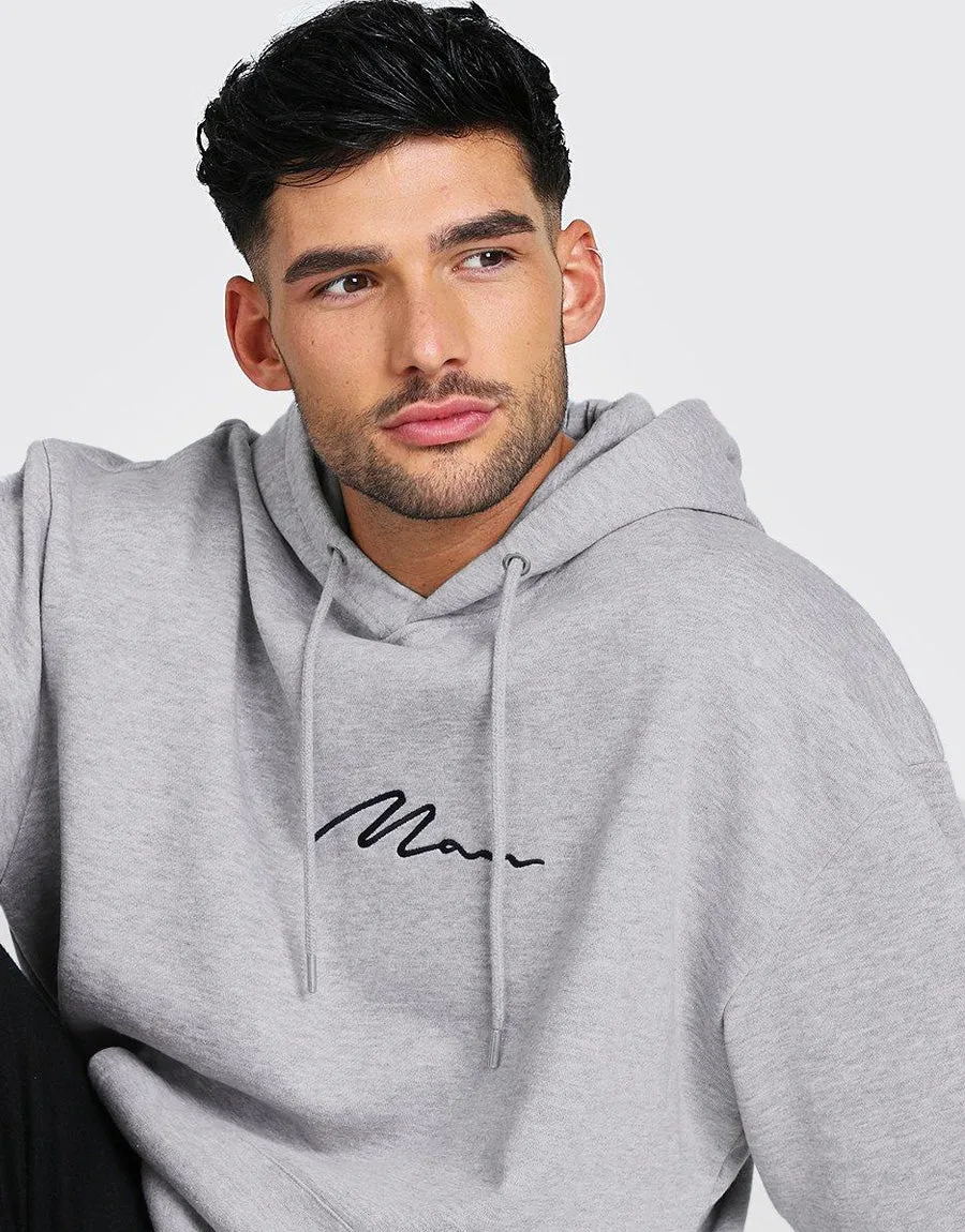 Men's Plain Fleece Hoodie-Grey