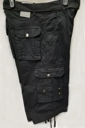 Men's Stylish 8 Pocket Black Cargo Shorts (w/Belt)