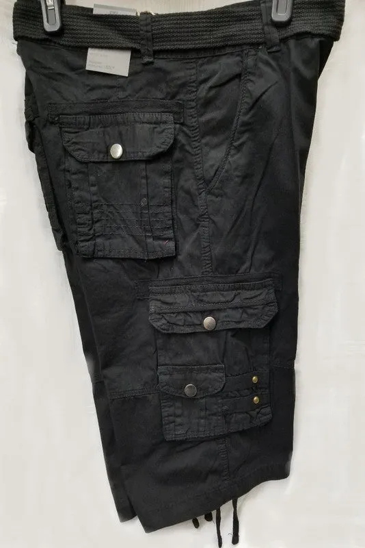 Men's Stylish 8 Pocket Black Cargo Shorts (w/Belt)