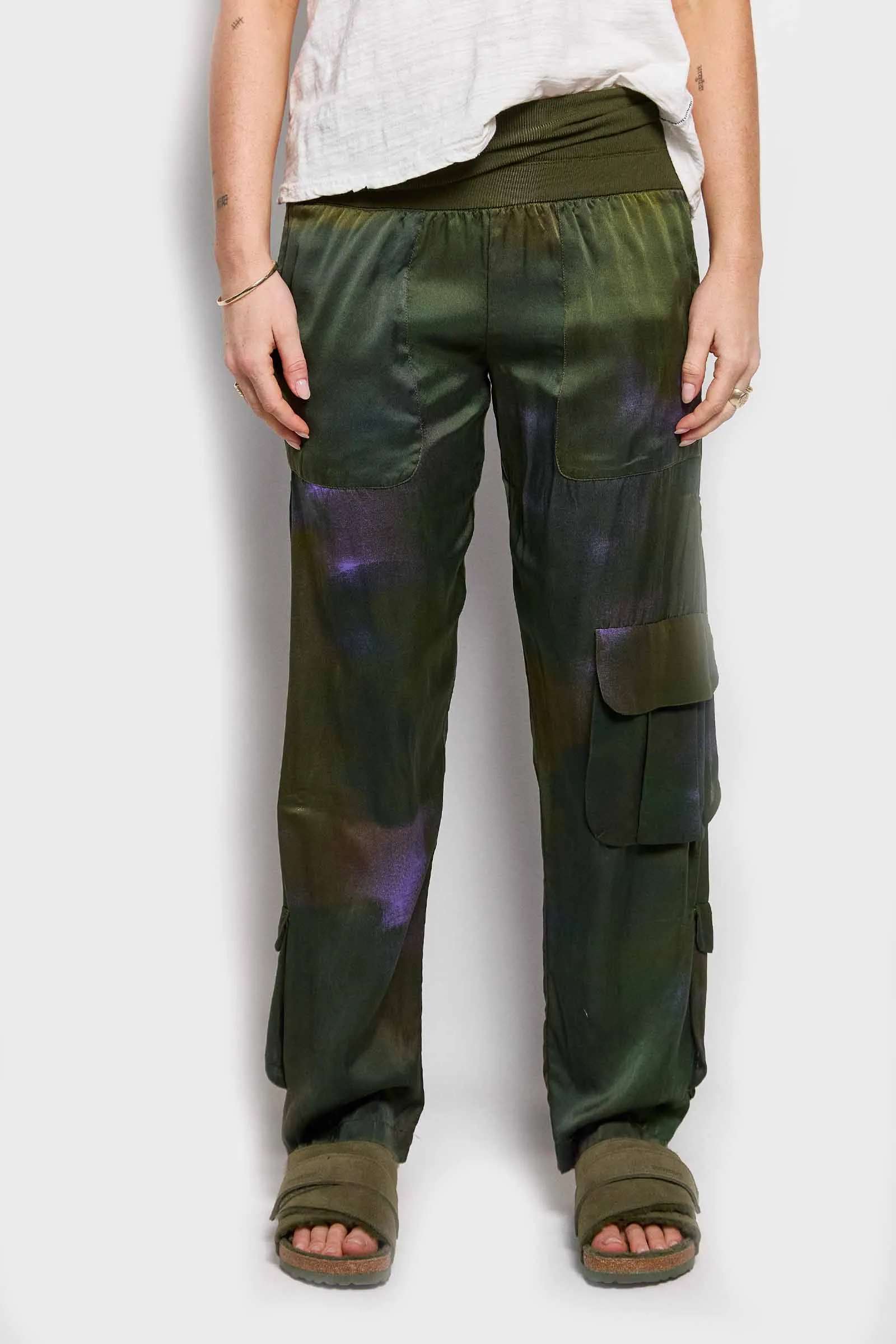 nap mist print silk pant with pockets