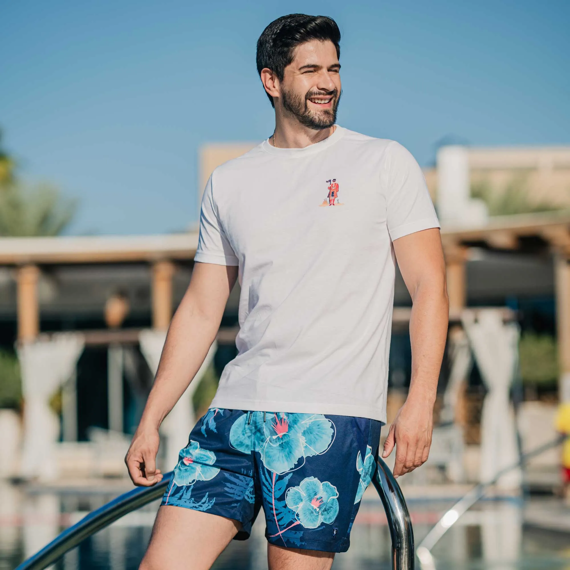 Navy Floral - Swim Shorts with Waterproof Pocket