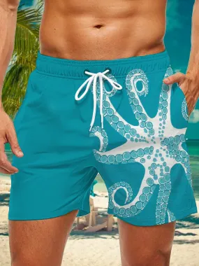 Octopus Print Men's Shorts With Pocket