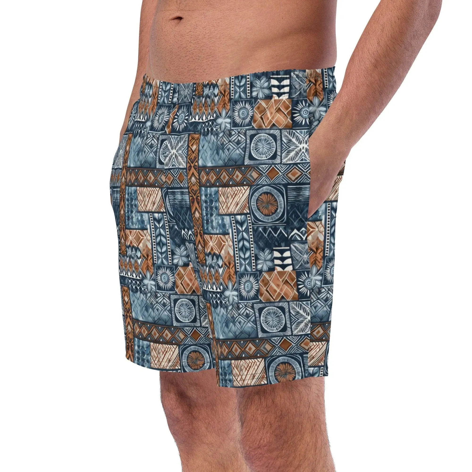 Pacific Islands Tapa Cloth Recycled Men's Swim Trunks