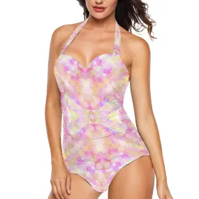Pastel Circles Halter Neck Swimsuit up to 2 XL (FWS)