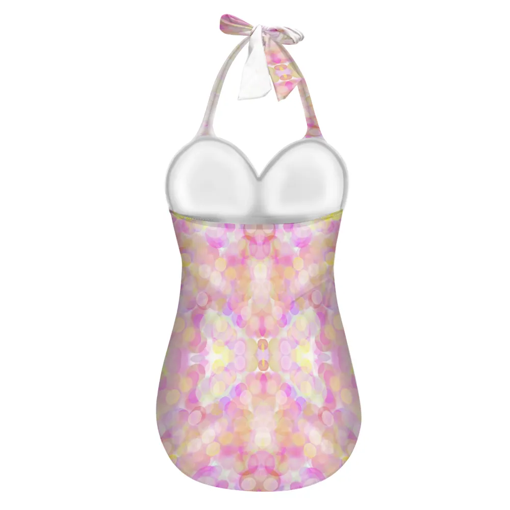 Pastel Circles Halter Neck Swimsuit up to 2 XL (FWS)