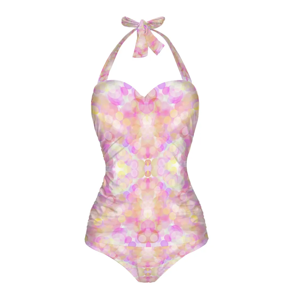 Pastel Circles Halter Neck Swimsuit up to 2 XL (FWS)