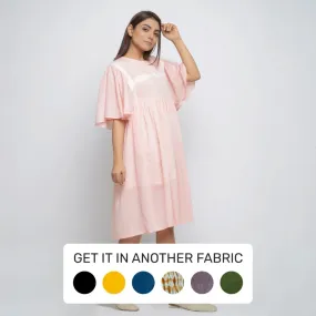Peach Yarn Dyed Cotton Chambray Midi Dress