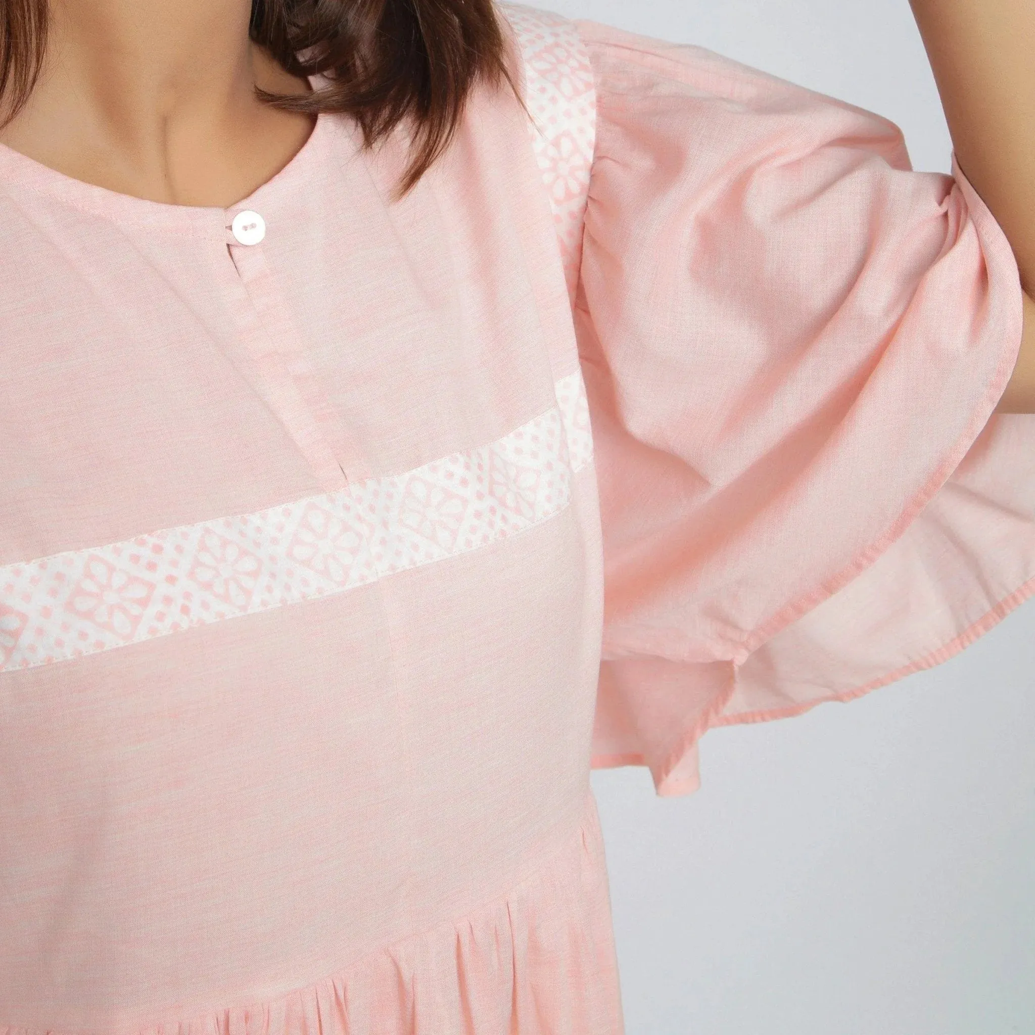 Peach Yarn Dyed Cotton Chambray Midi Dress