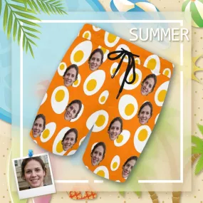 Personalized Girlfriend's Face Swim Trunks Custom Face Egg Men's Quick Dry Swim Shorts