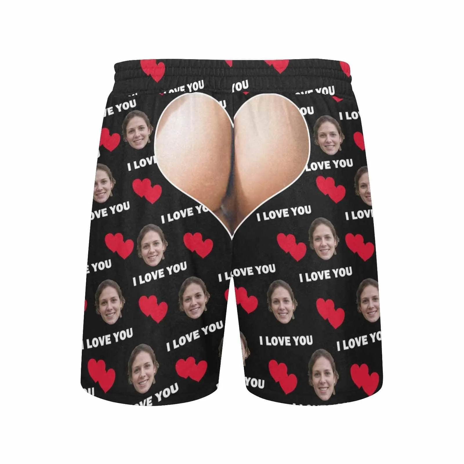Personalized Swim Trunks with Face on Them Custom Funny Swimming Trunks Double Red Love You Men's Quick Dry Swim Shorts