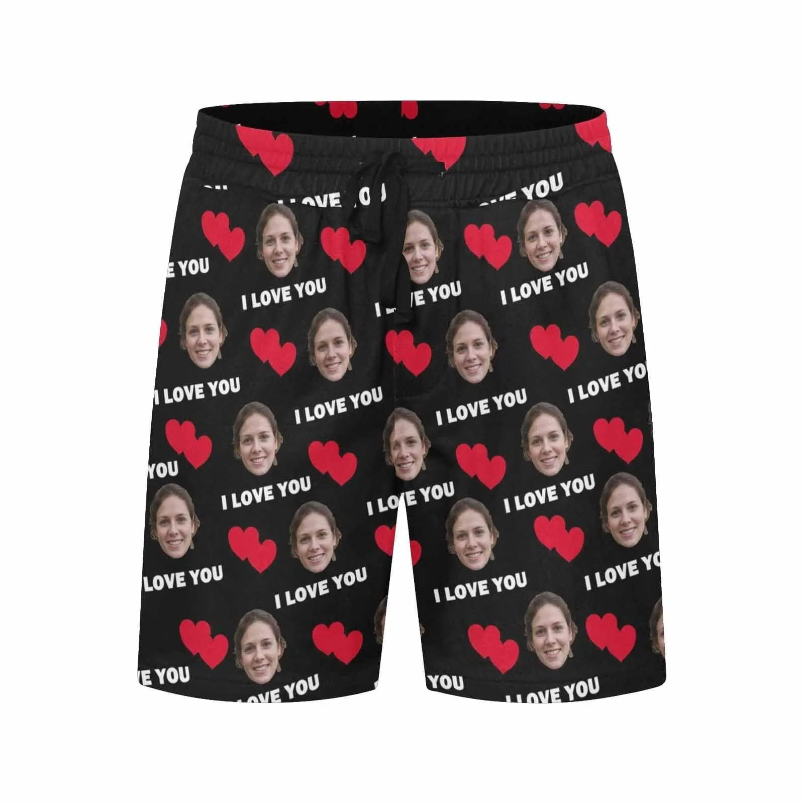 Personalized Swim Trunks with Face on Them Custom Funny Swimming Trunks Double Red Love You Men's Quick Dry Swim Shorts