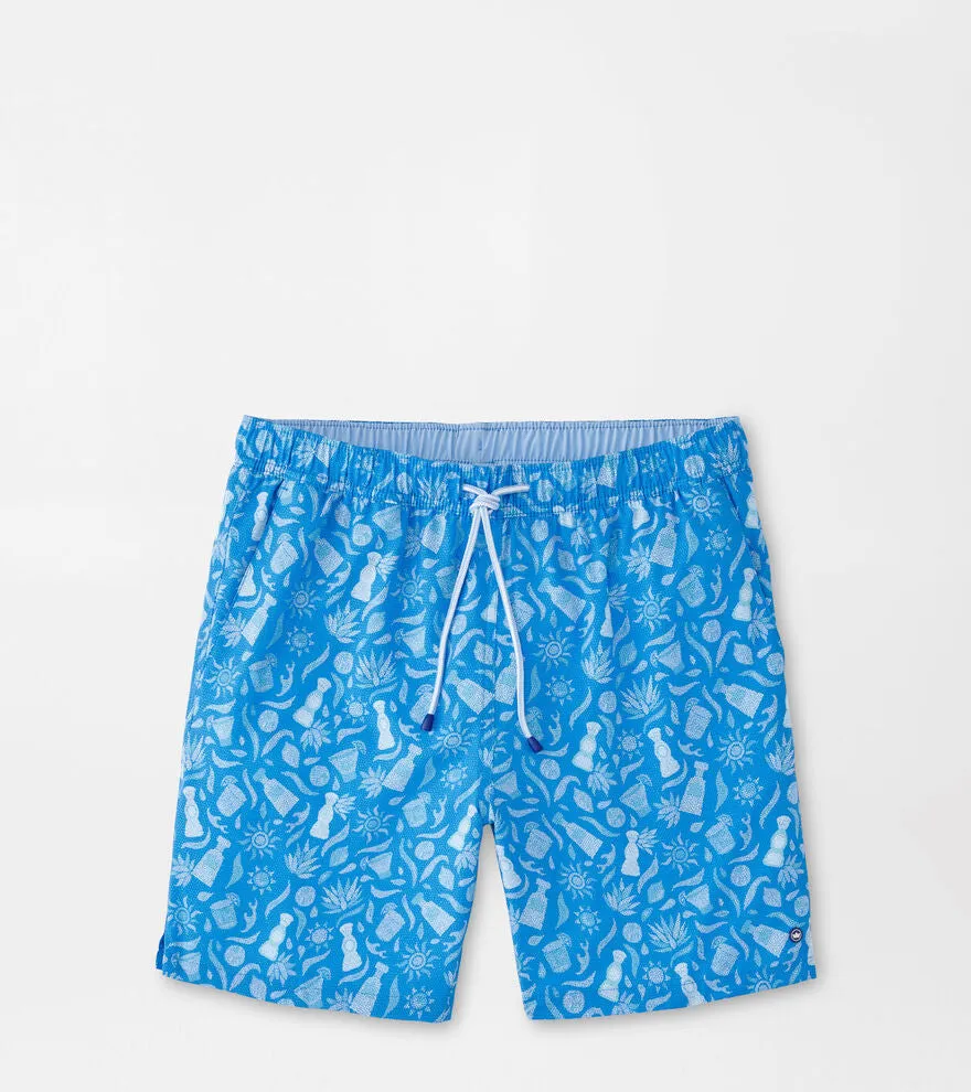 Peter Millar Men's 7-Inch Saltwater Spirits Swim Trunks - Blue Macaw