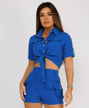 Royal Blue Utility Pocket Cargo Safari Co Ord Set