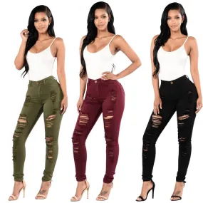 Sexy High Waist Stretch Skinny Ripped Pants