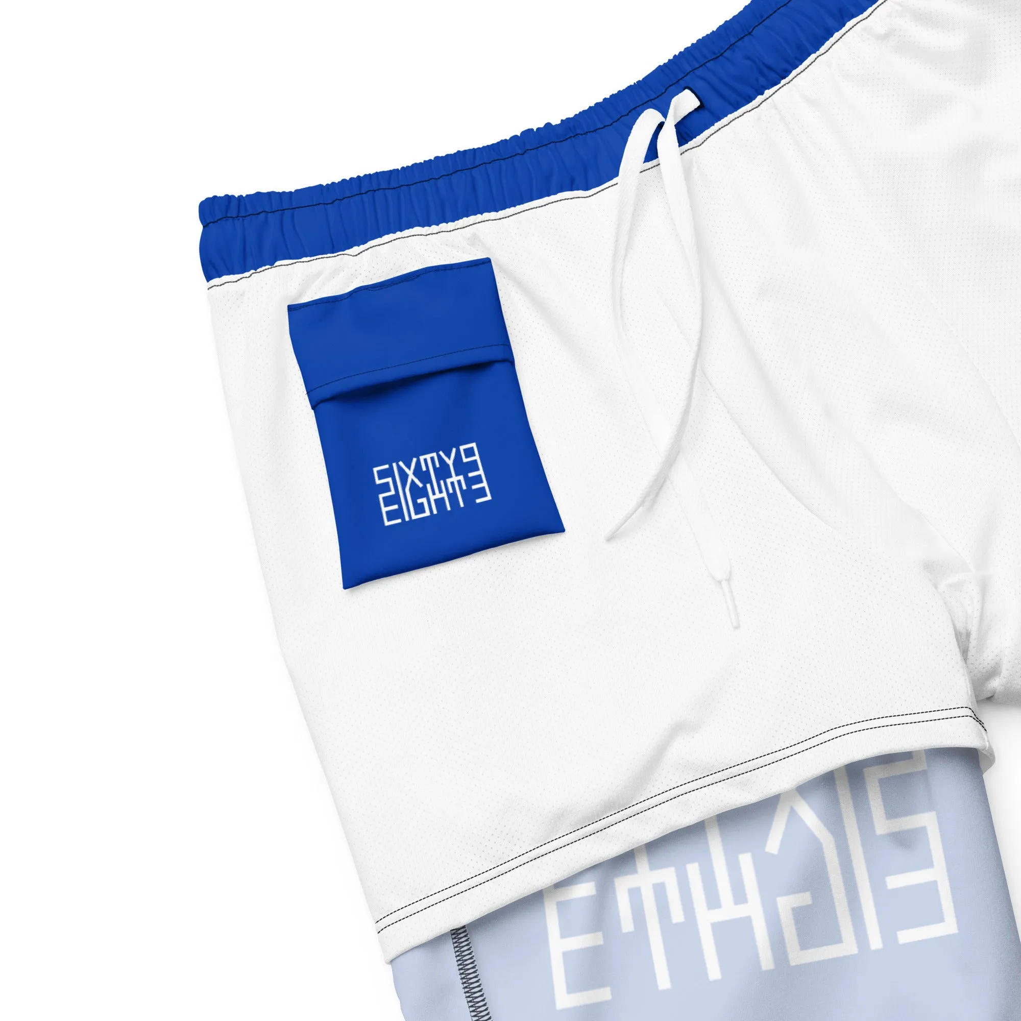 Sixty Eight 93 Logo White & Blue Men's Swim Trunks