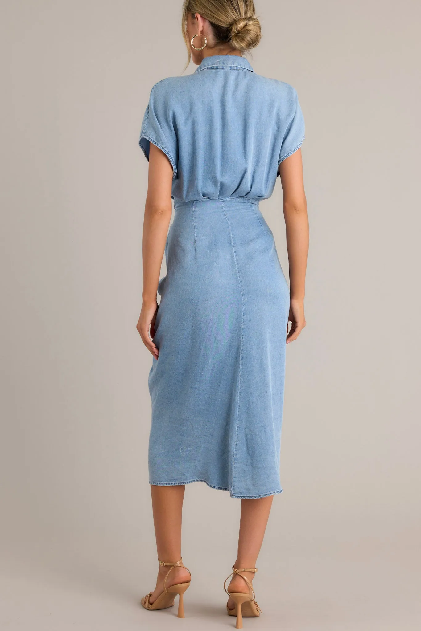 So Indecisive Chambray Button Front Midi Dress