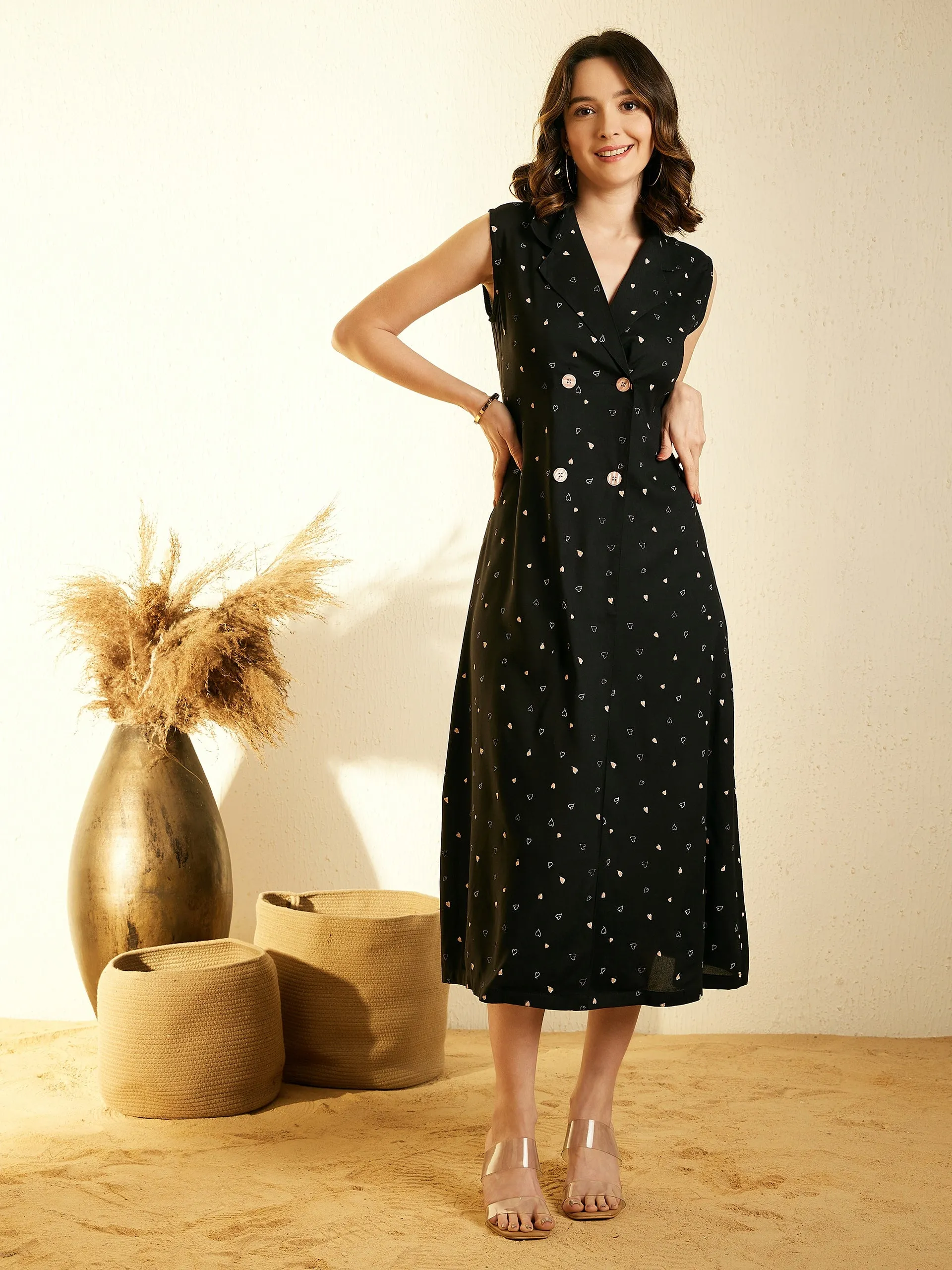 StyleStone Women's Blue Cotton Dress with Lapel