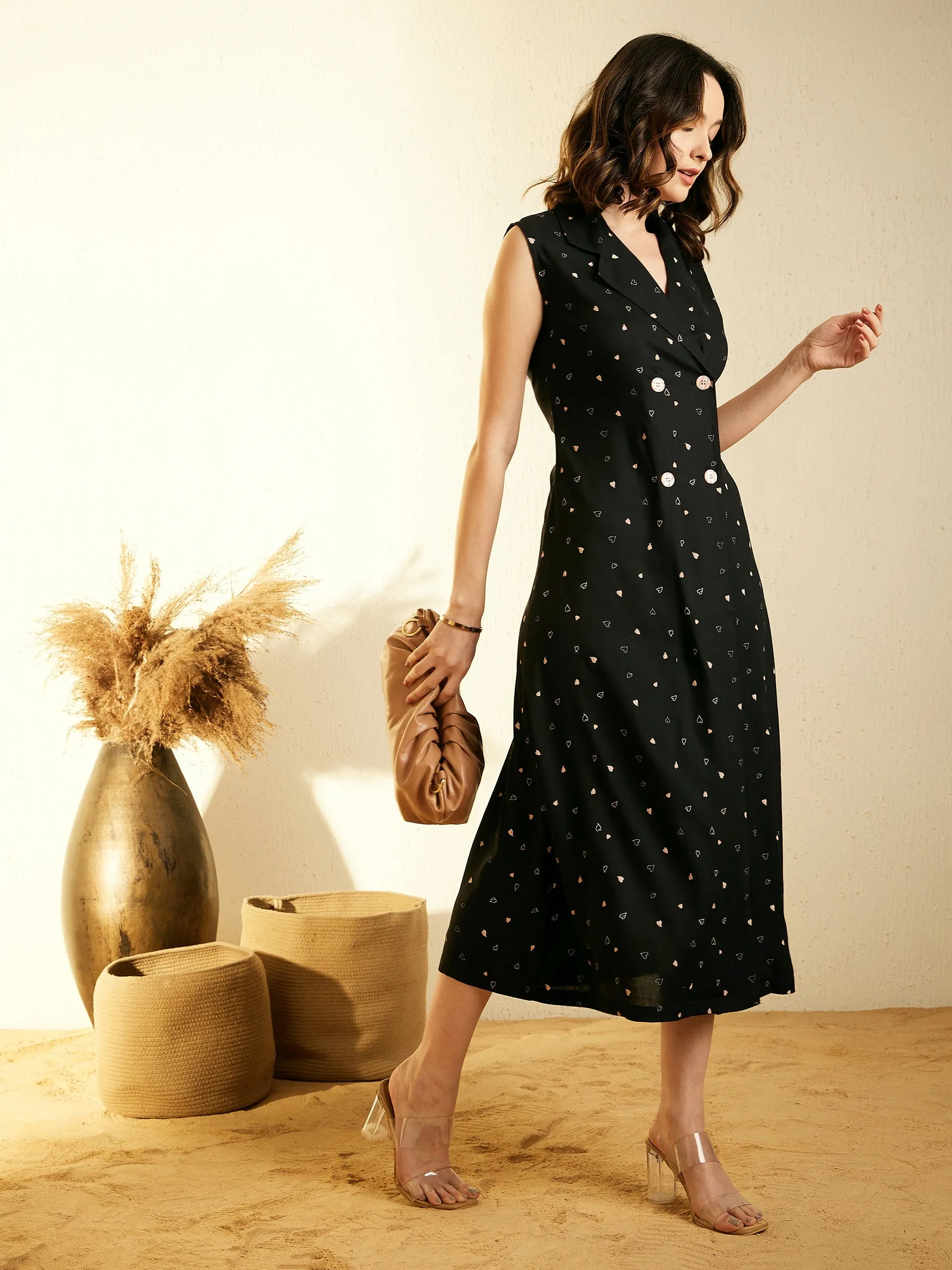 StyleStone Women's Blue Cotton Dress with Lapel