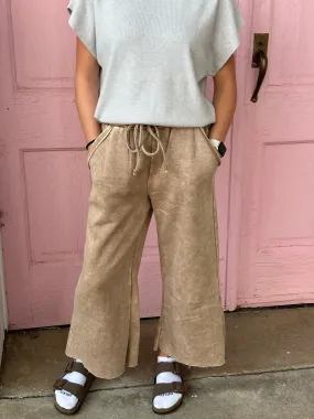 Susan Acid Wash Fleece Wide Leg Crop Sweatpants