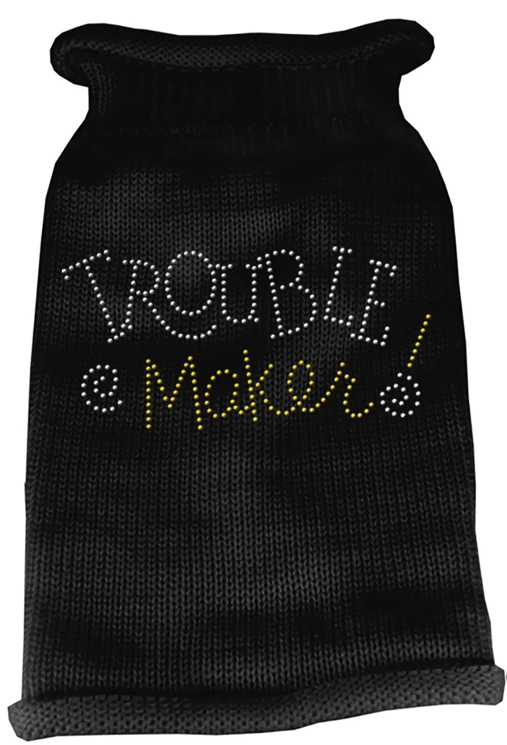 Trouble Maker Rhinestone Knit Pet Sweater XS Black