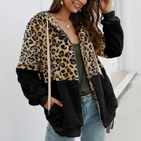 Vera Fleece Vest | Trendy zacht fleece hoodie met ritssluiting en luipaard print voor dames