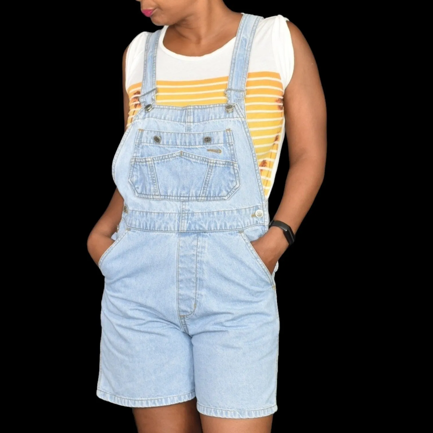Vintage Bill Blass Bib Overalls Shorts Shortalls Blue Light Wash 90s Adjustable Size Small