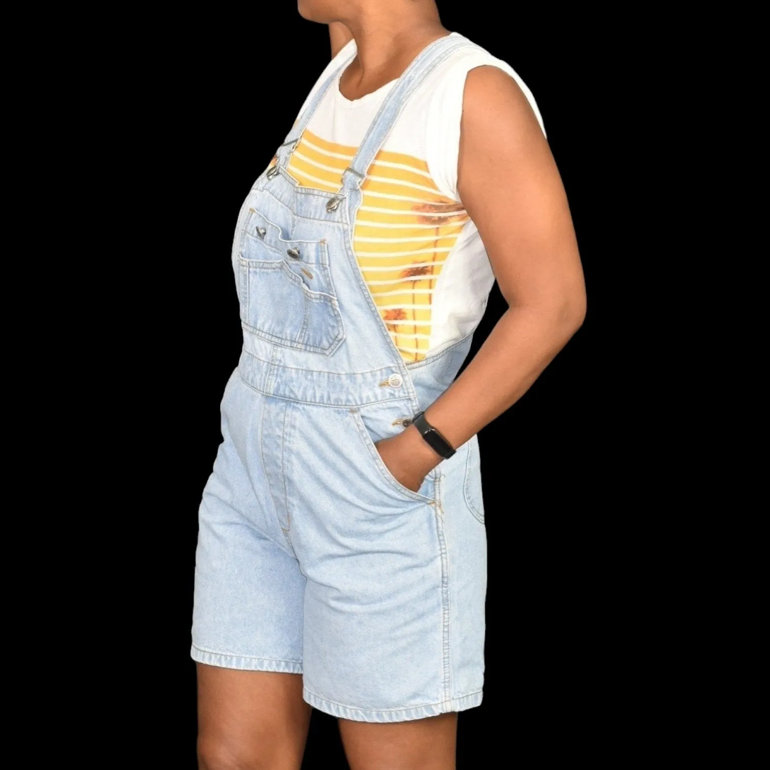 Vintage Bill Blass Bib Overalls Shorts Shortalls Blue Light Wash 90s Adjustable Size Small