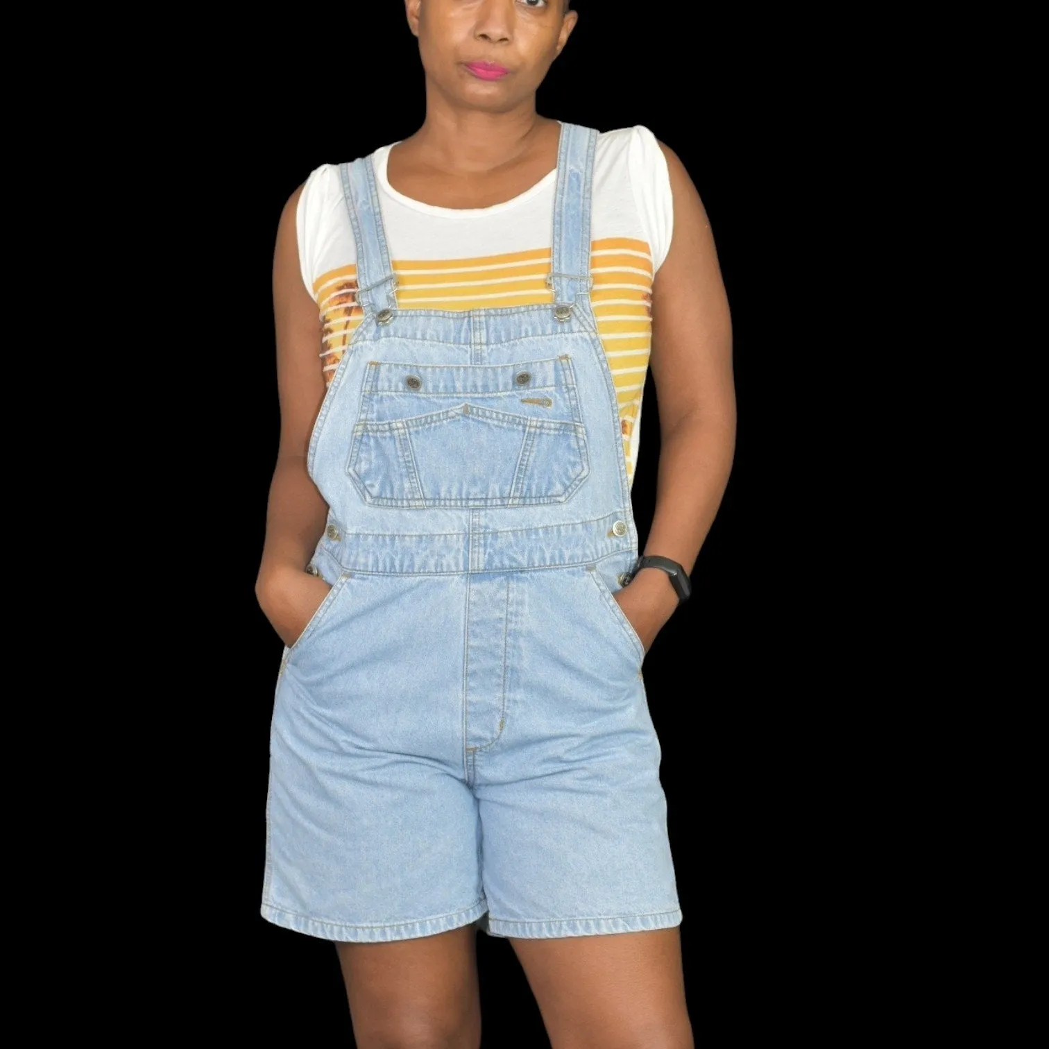 Vintage Bill Blass Bib Overalls Shorts Shortalls Blue Light Wash 90s Adjustable Size Small