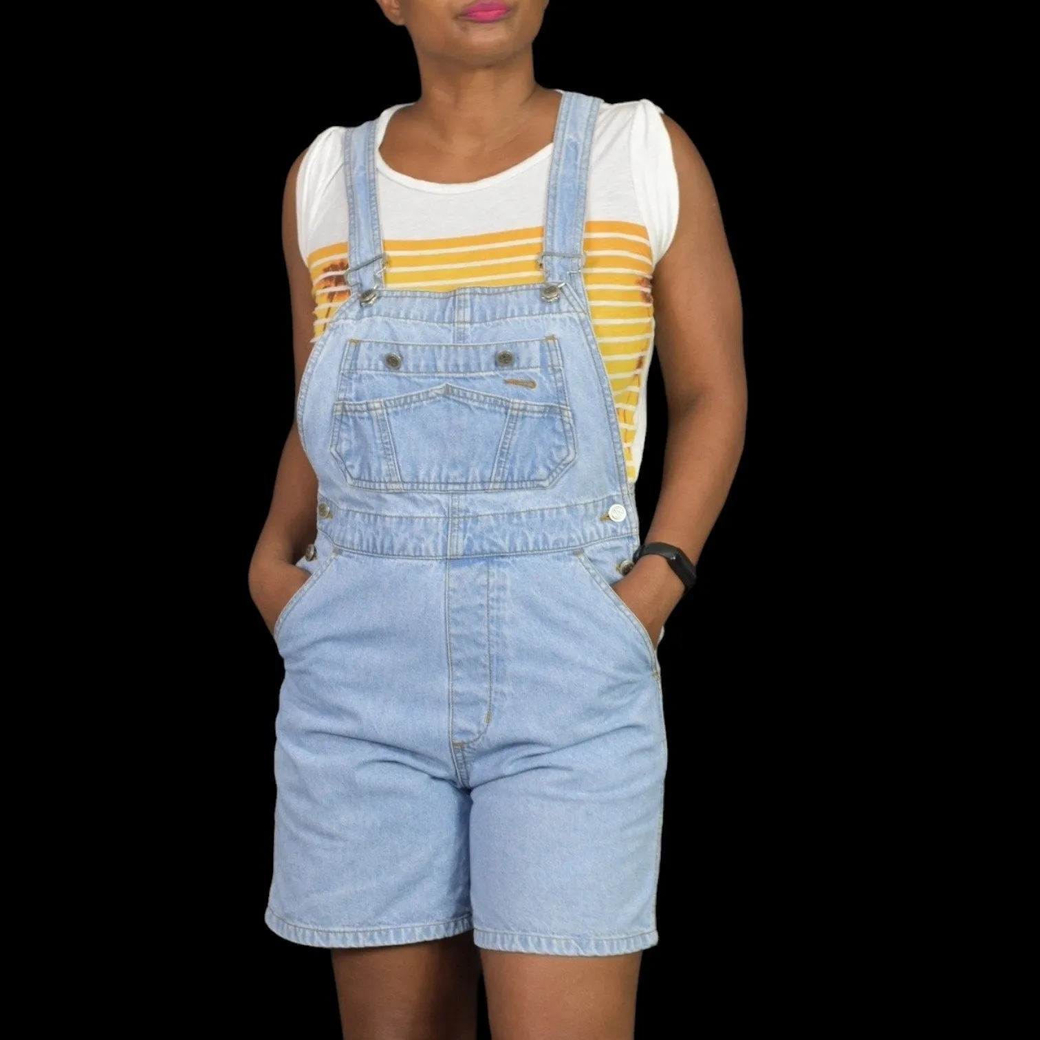 Vintage Bill Blass Bib Overalls Shorts Shortalls Blue Light Wash 90s Adjustable Size Small