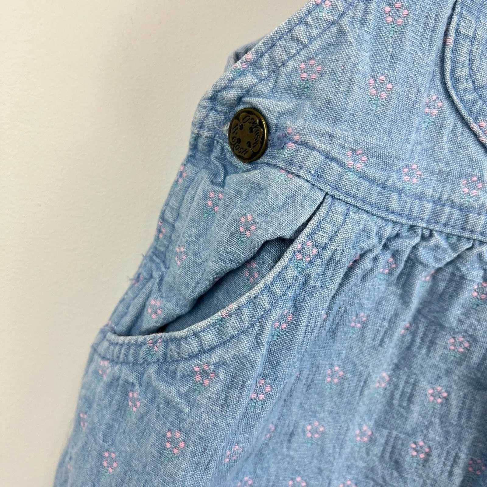 Vintage OshKosh B'gosh Blue Floral Jumper Dress 18 Months USA