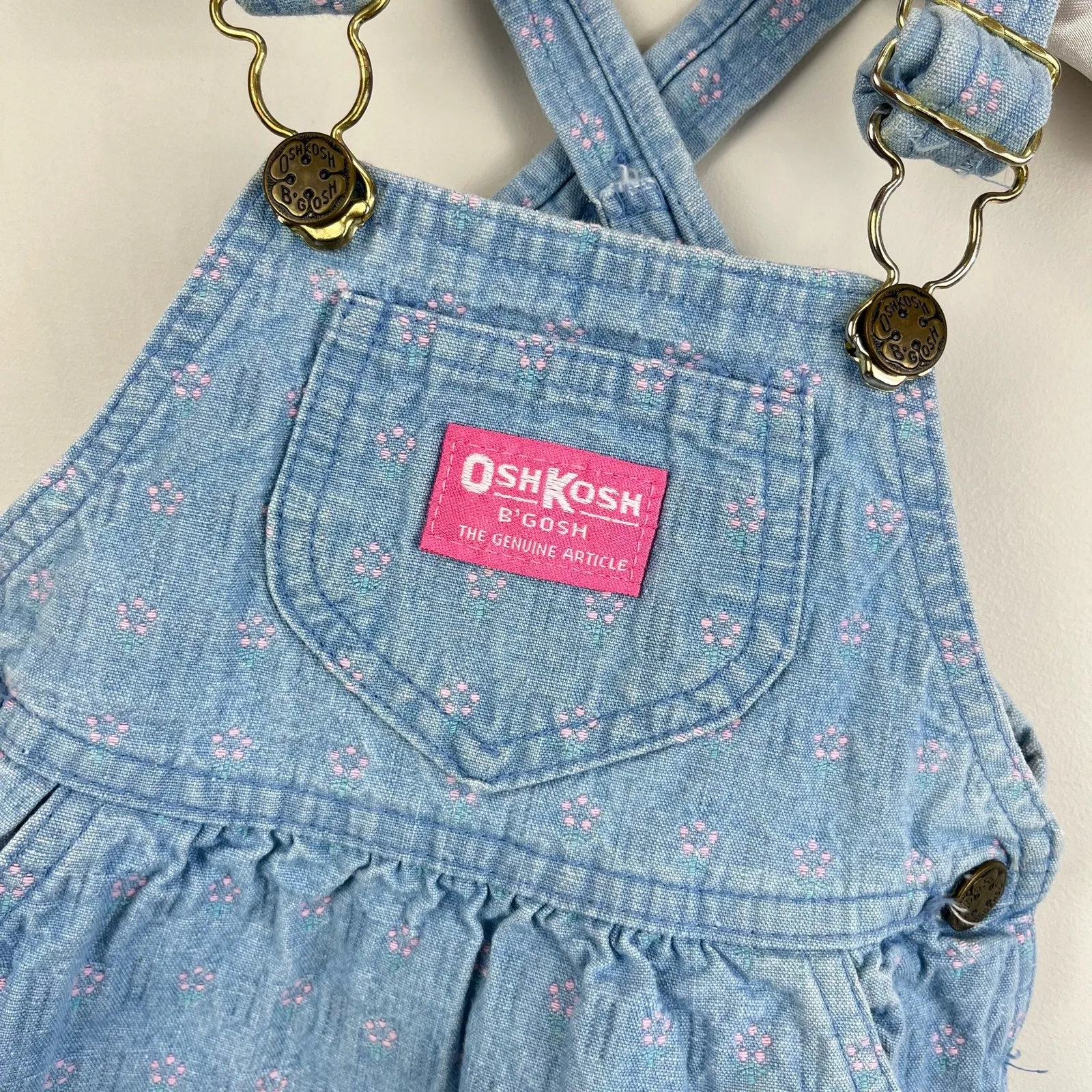 Vintage OshKosh B'gosh Blue Floral Jumper Dress 18 Months USA