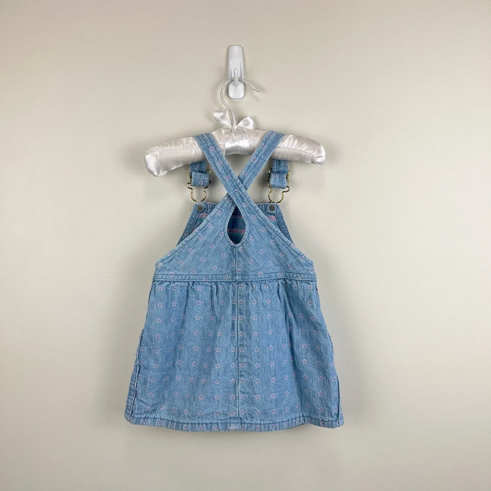 Vintage OshKosh B'gosh Blue Floral Jumper Dress 18 Months USA