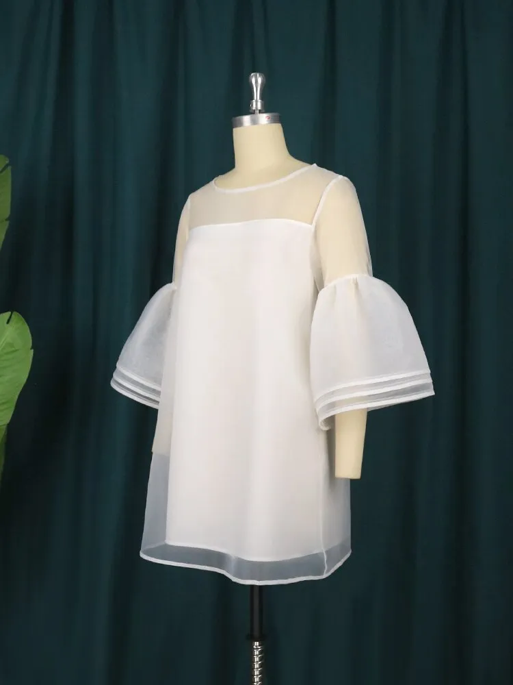 White Party  Ruffle Sleeve  Classic Mini Dress