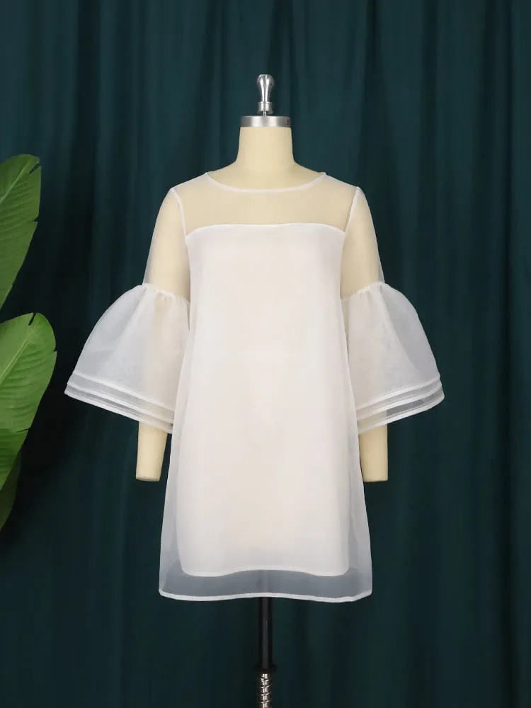 White Party  Ruffle Sleeve  Classic Mini Dress