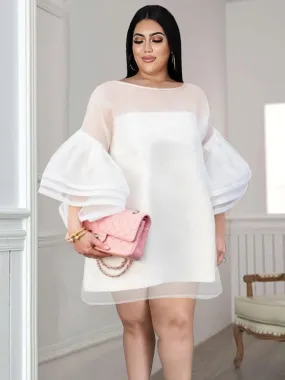 White Party  Ruffle Sleeve  Classic Mini Dress