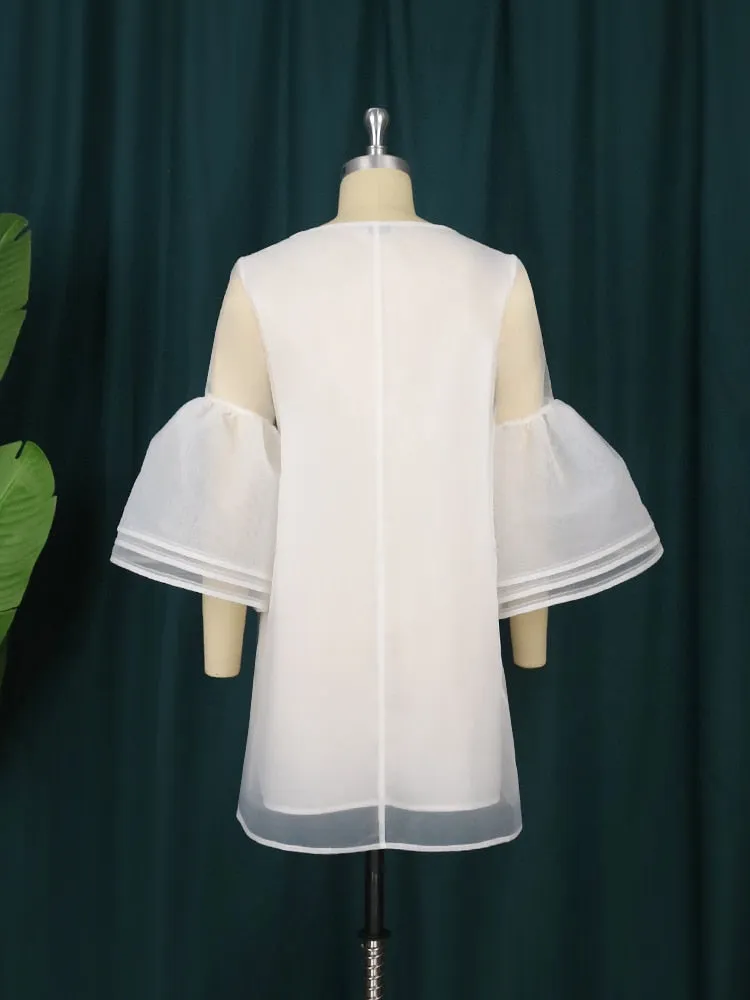 White Party  Ruffle Sleeve  Classic Mini Dress