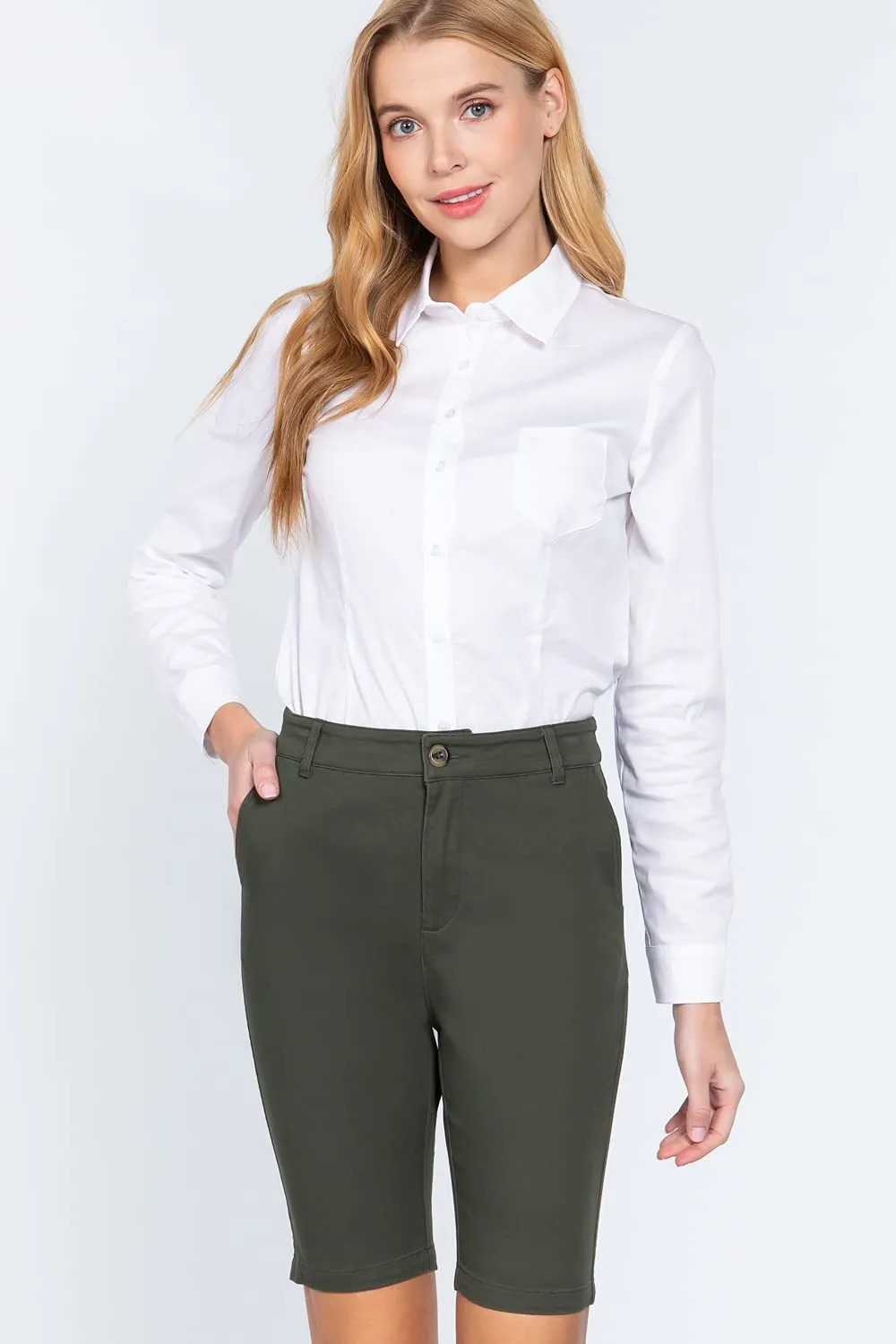 Women's Office Casual Side Pocket Bermuda Shorts Pants