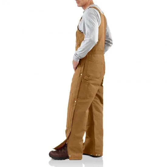 X-Carhartt R04 Duck Zip-Front Bib with Zipper to Hip - Quilt Lined