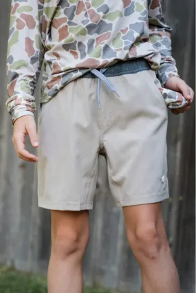 Youth Khaki Athletic Shorts- Driftwood Camo Liner