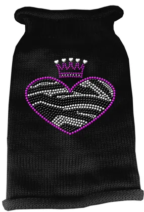 Zebra Heart Rhinestone Knit Pet Sweater XS Black